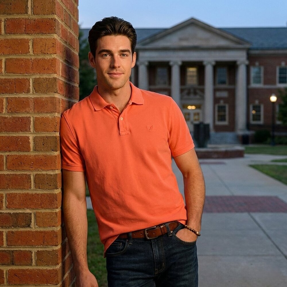 American Eagle Men L Polo Coral Orange Cotton Shirt Preppy Classic Summer